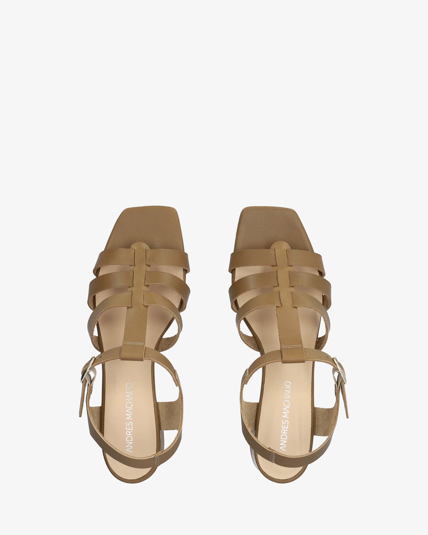 Khaki leather heeled sandal