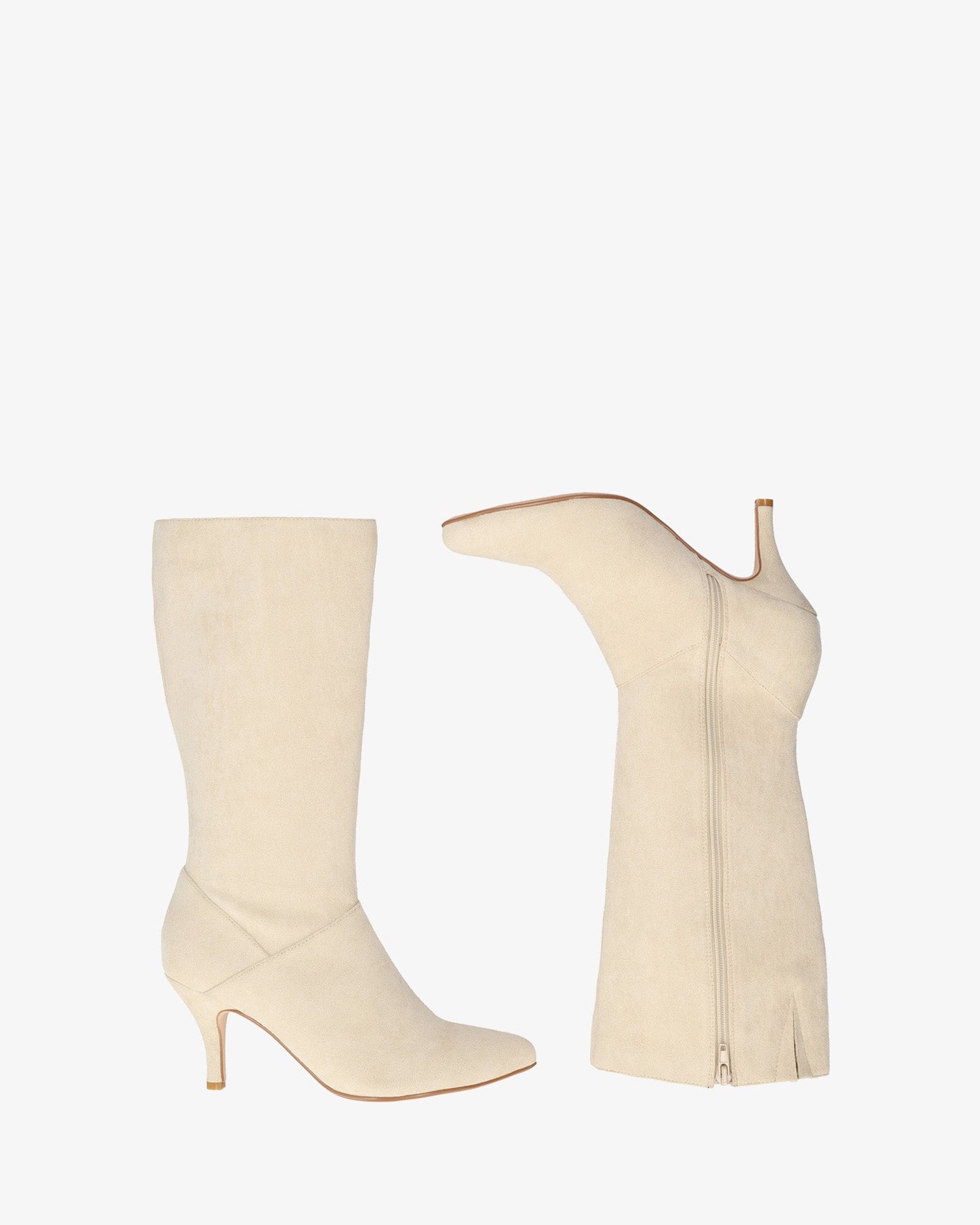 High boot in cream-colored faux suede