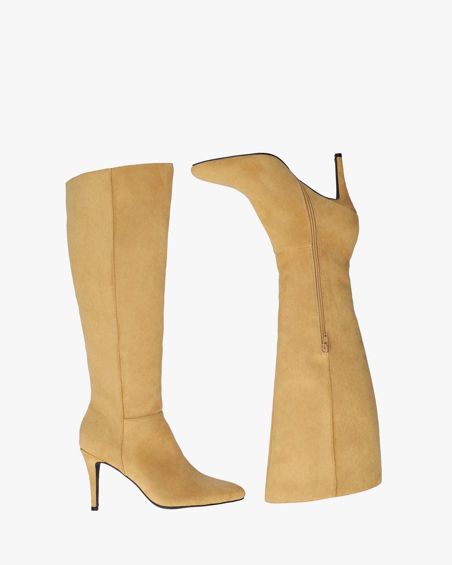 Beige faux suede high heeled boot