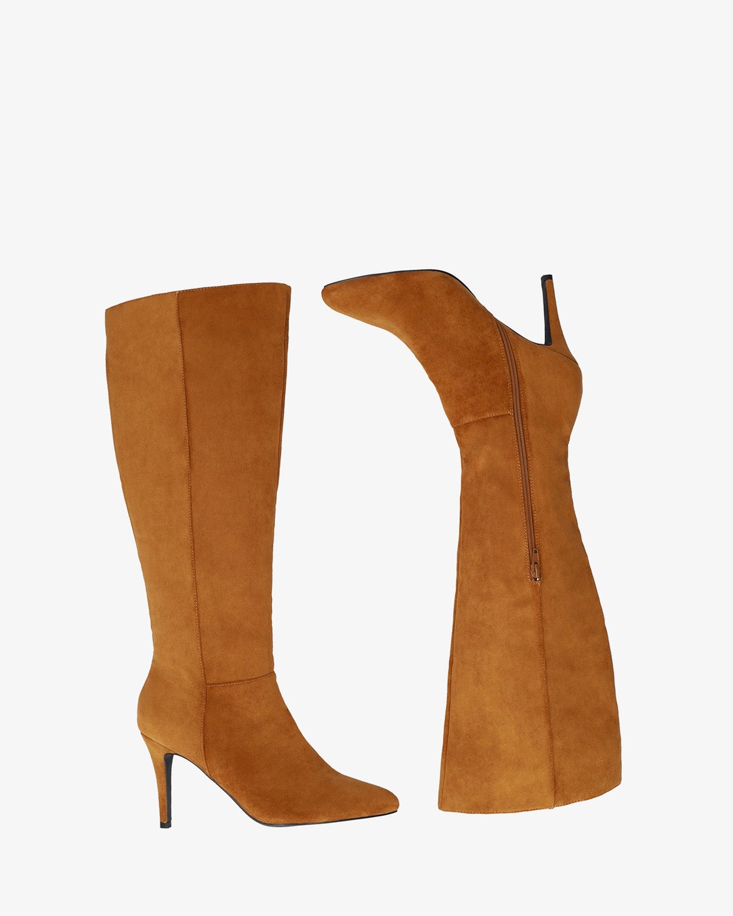Brown faux suede high heeled boot