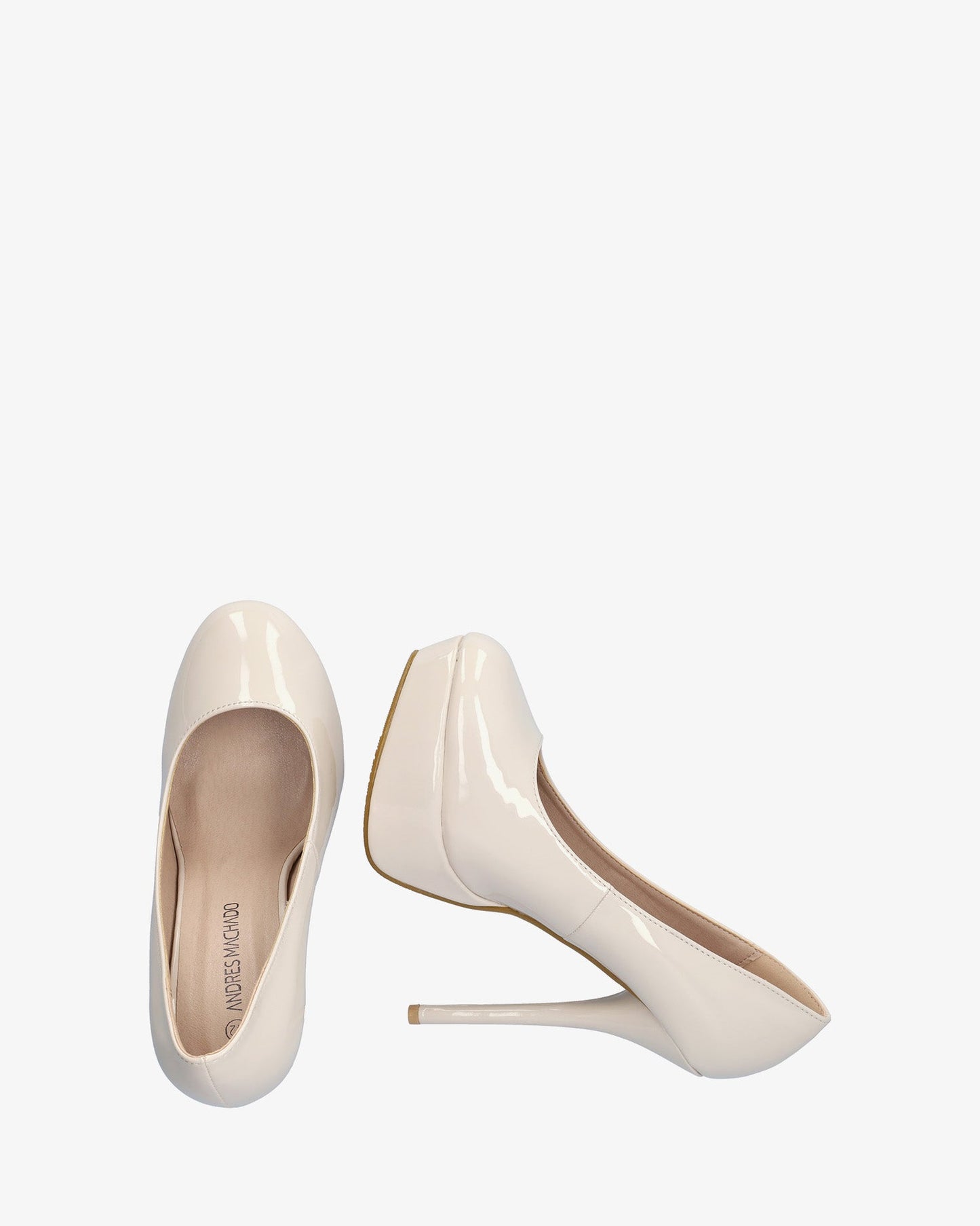Beige patent leather court shoe with a 14 cm heel