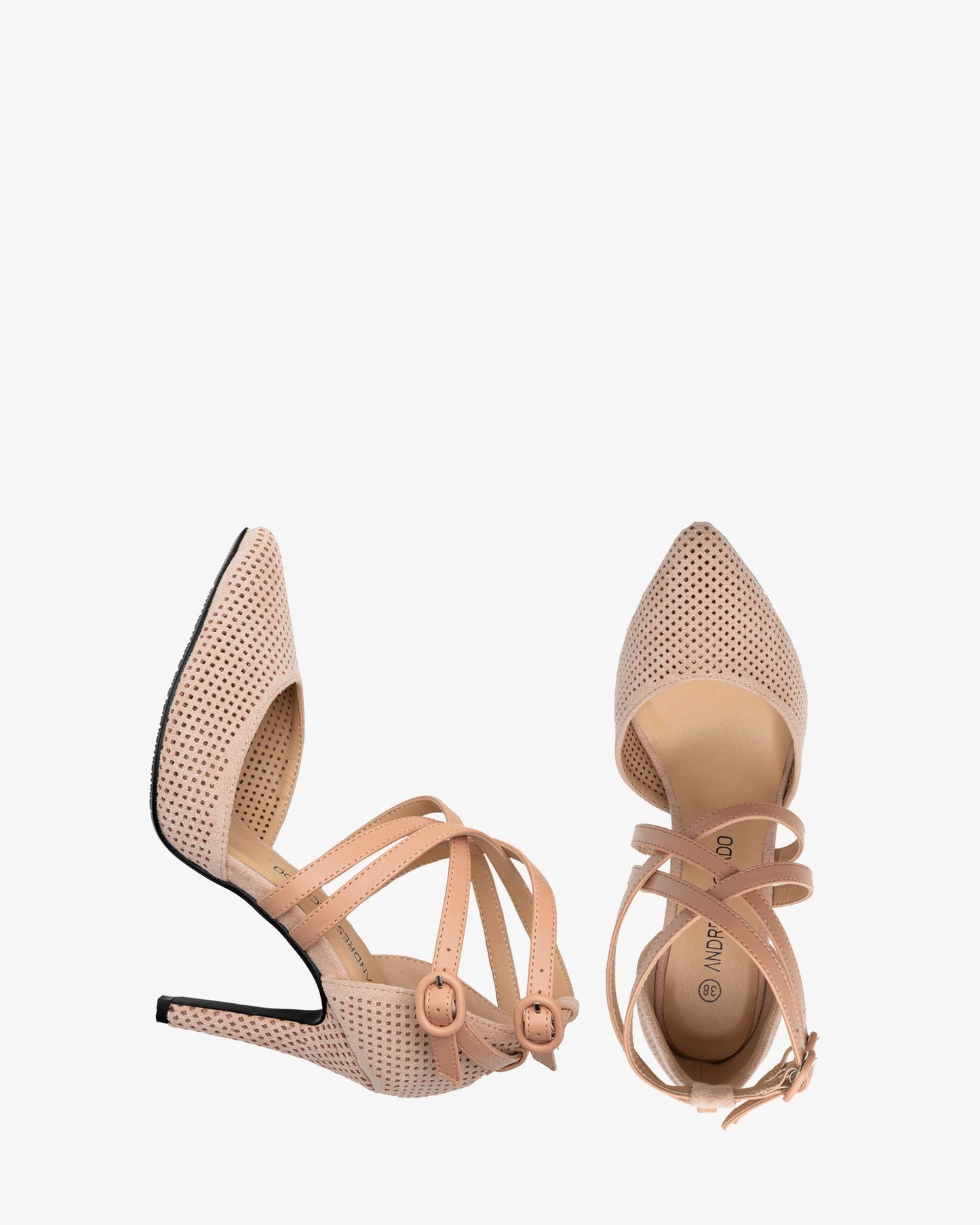 Nude brogue faux suede heels