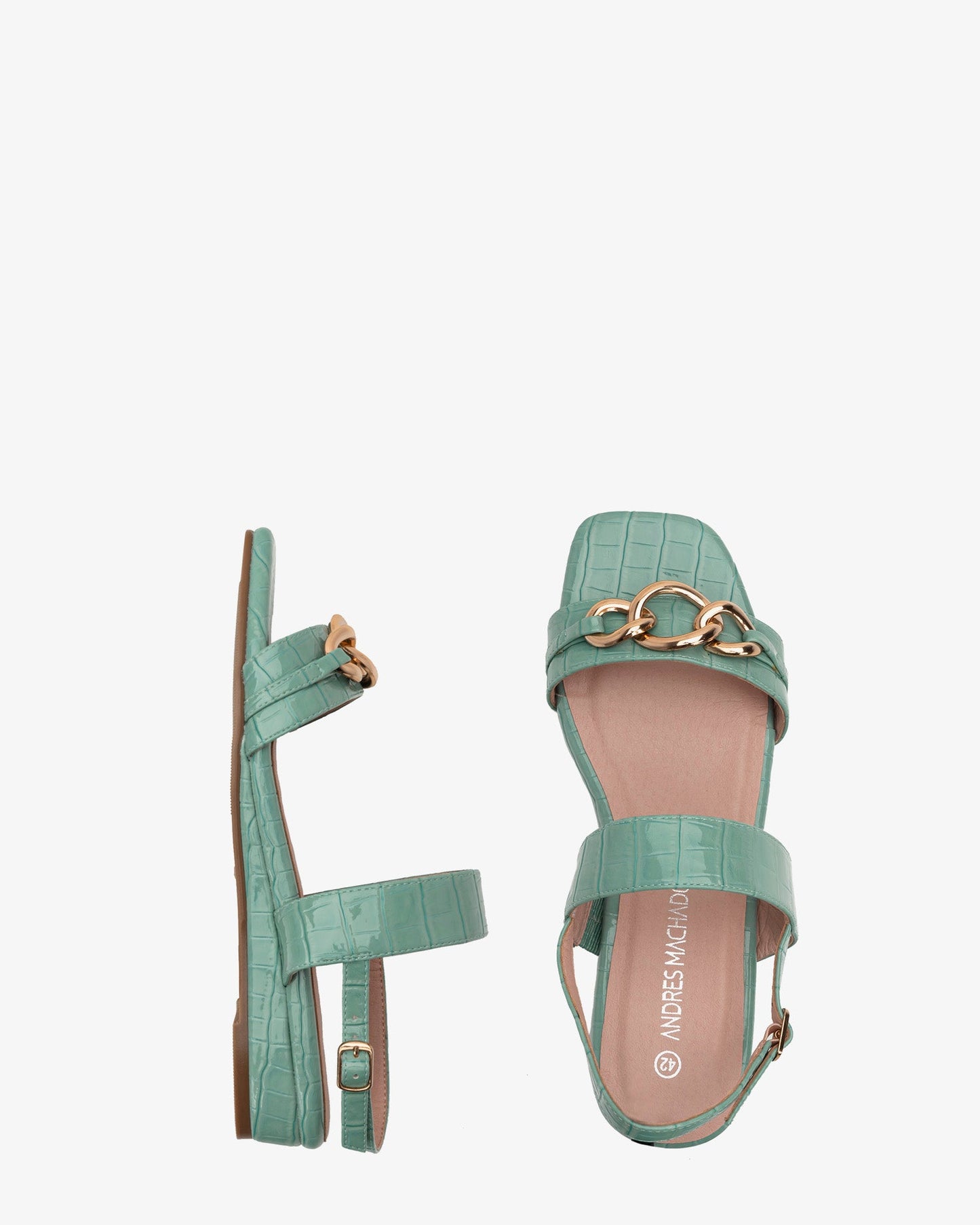 Sandalia cuña coco celeste