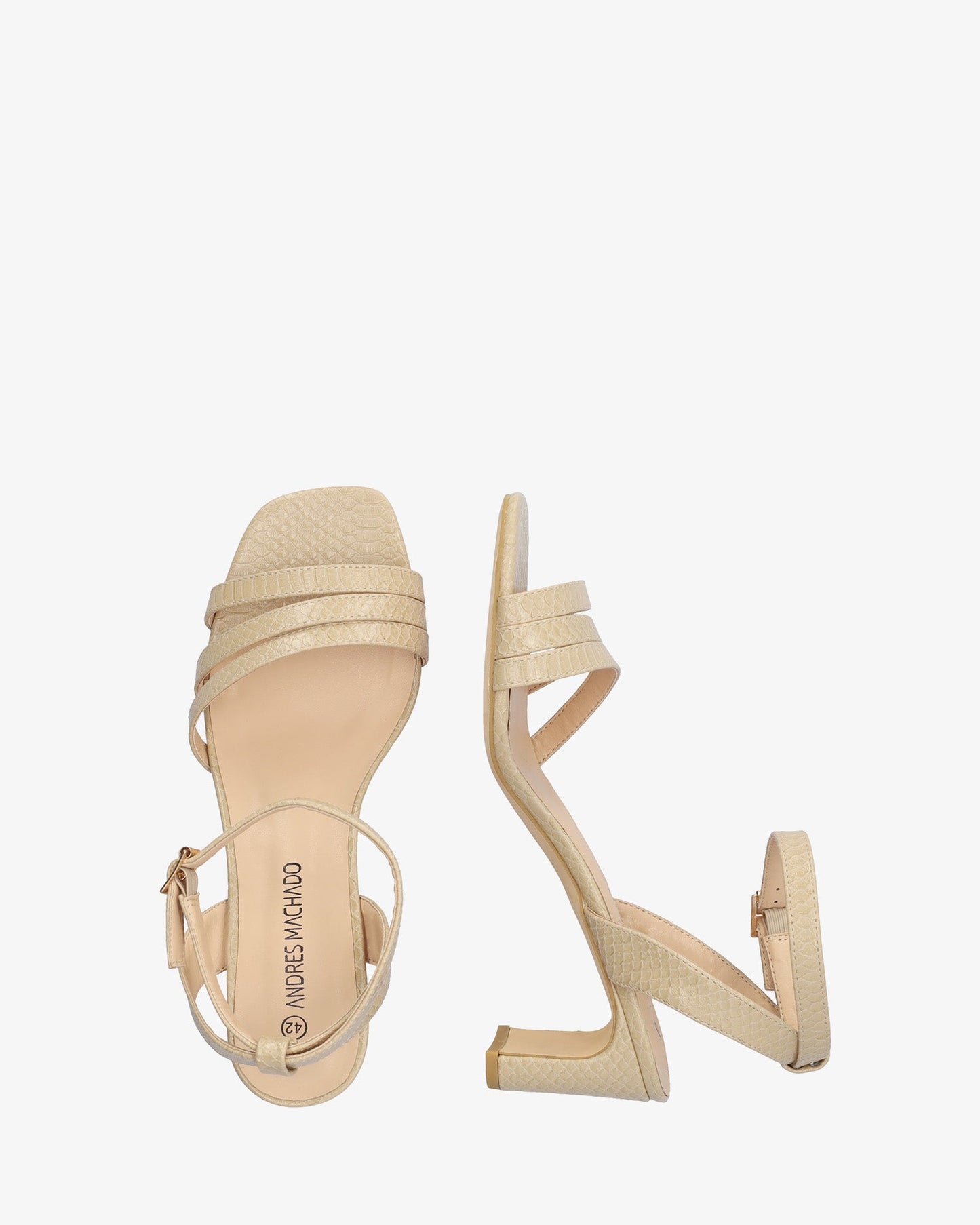 Sandalia en soft snake tierra con tacón semi-cuadrado