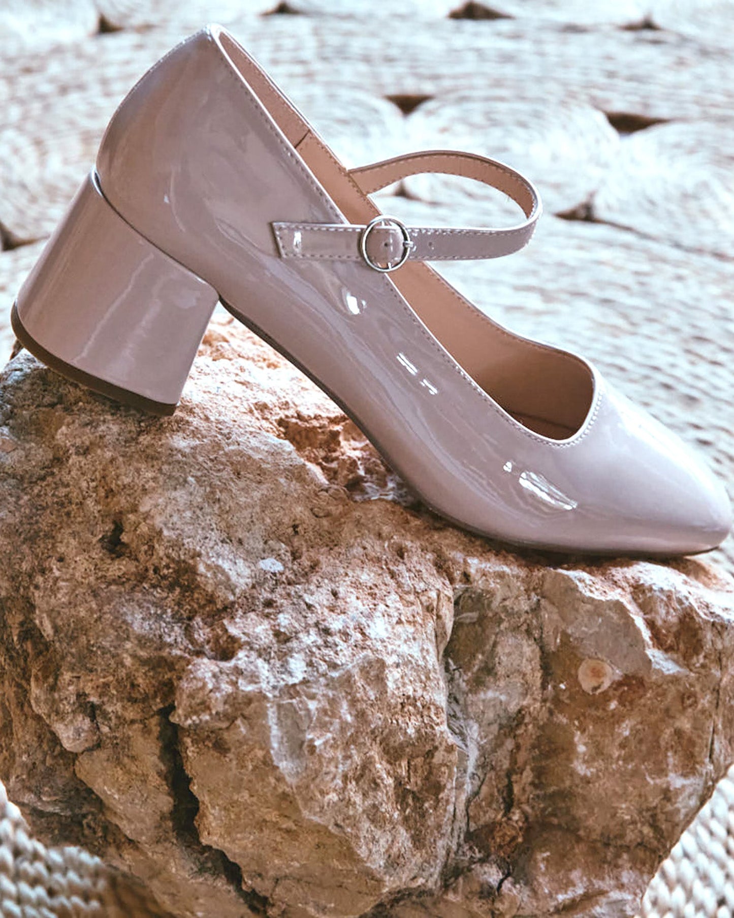 Mary Jane shoes with heels in beige patent leather