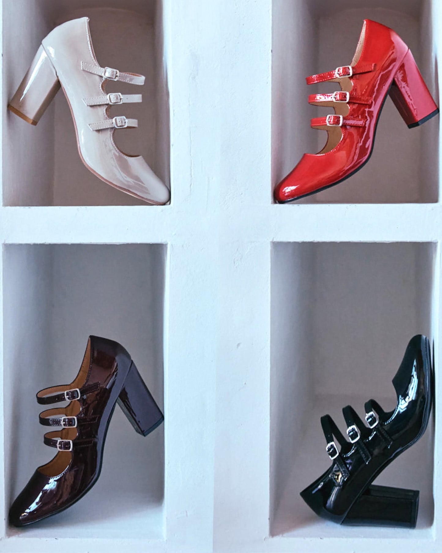 Mary jane con tacón en charol beige