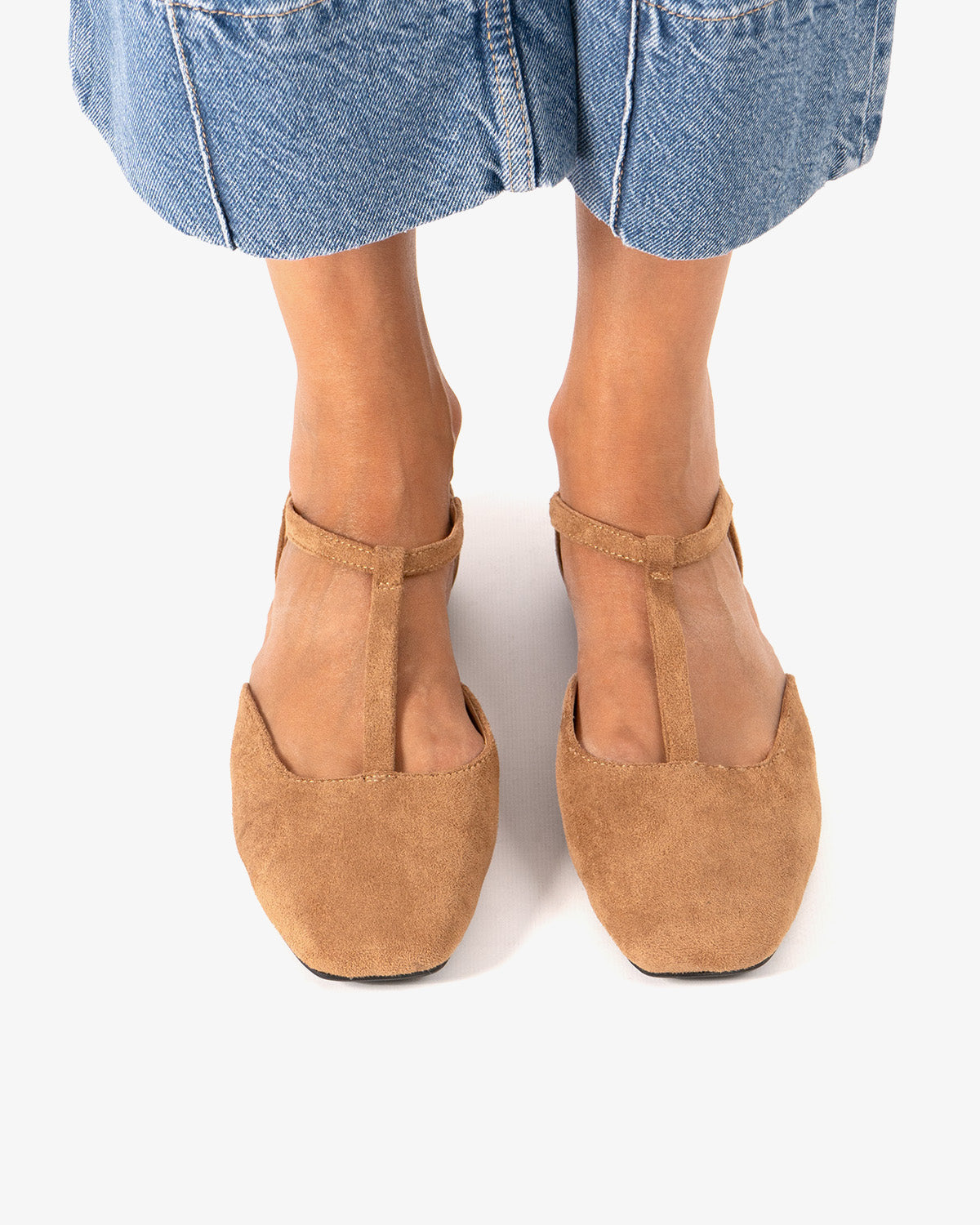 Brown faux suede flat ballerina flat