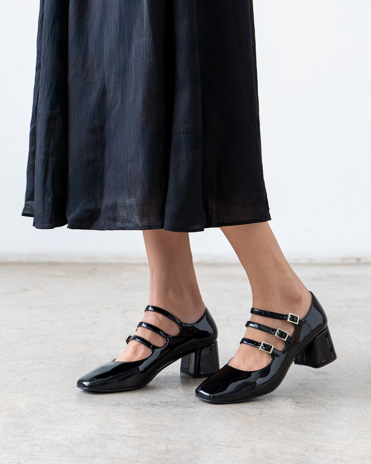 Mary Jane shoes with black patent leather heels