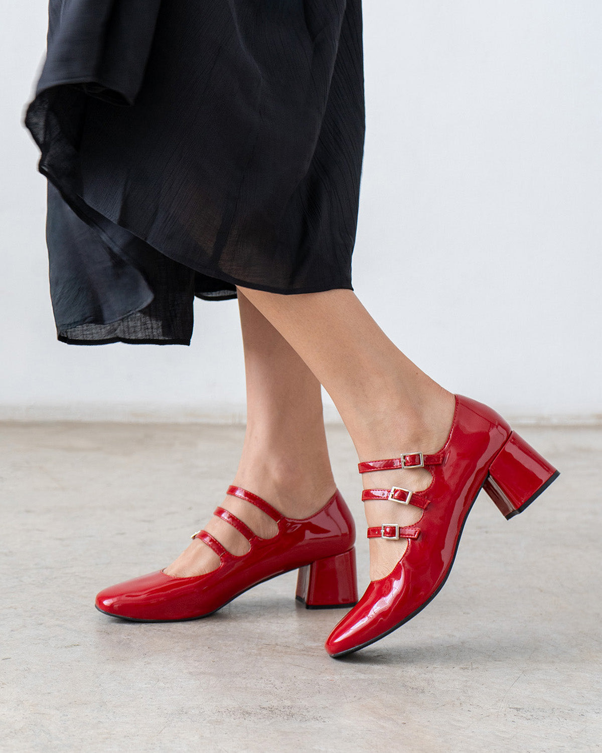Mary Jane shoes with red patent leather heels