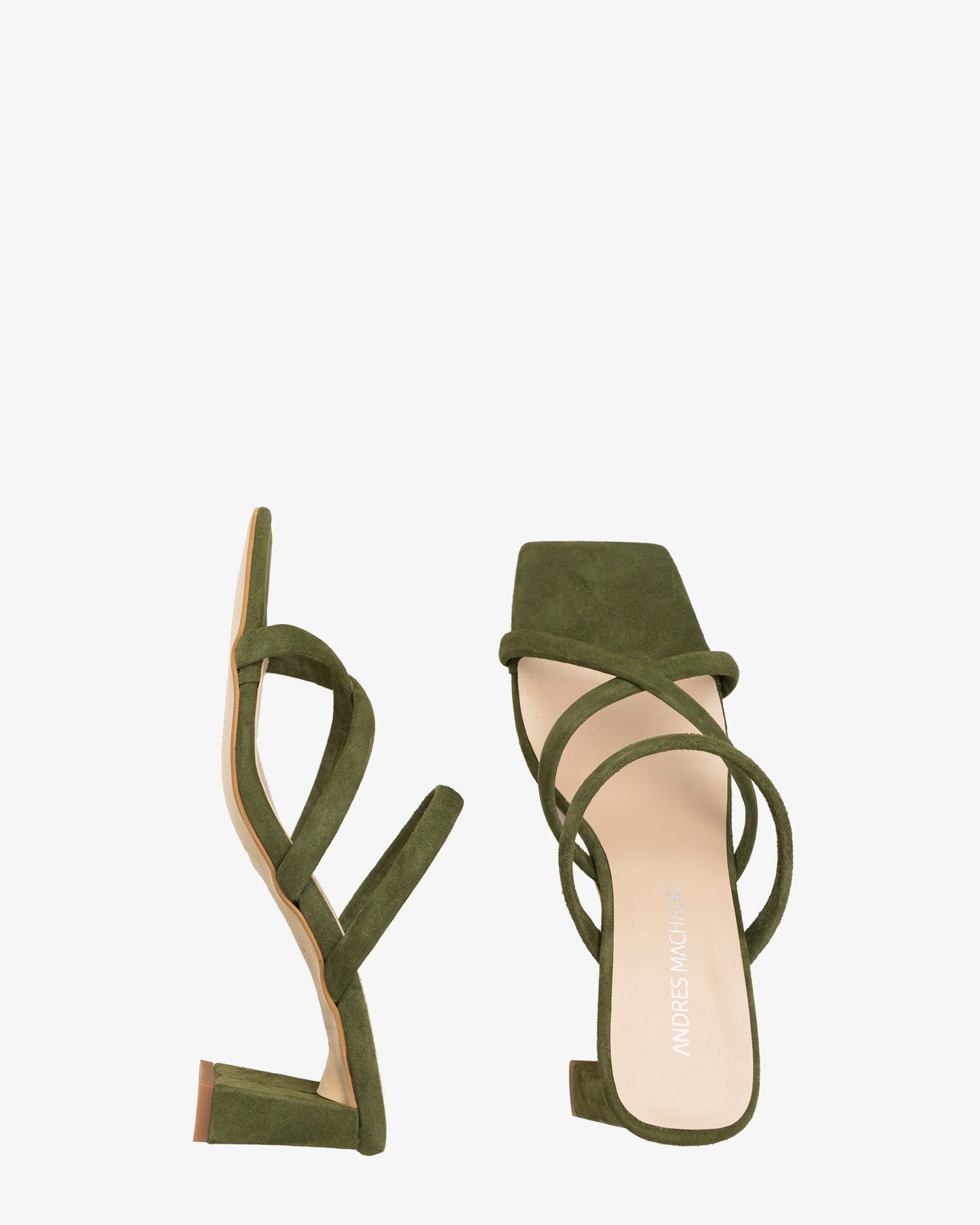Khaki suede square-toe heeled mule