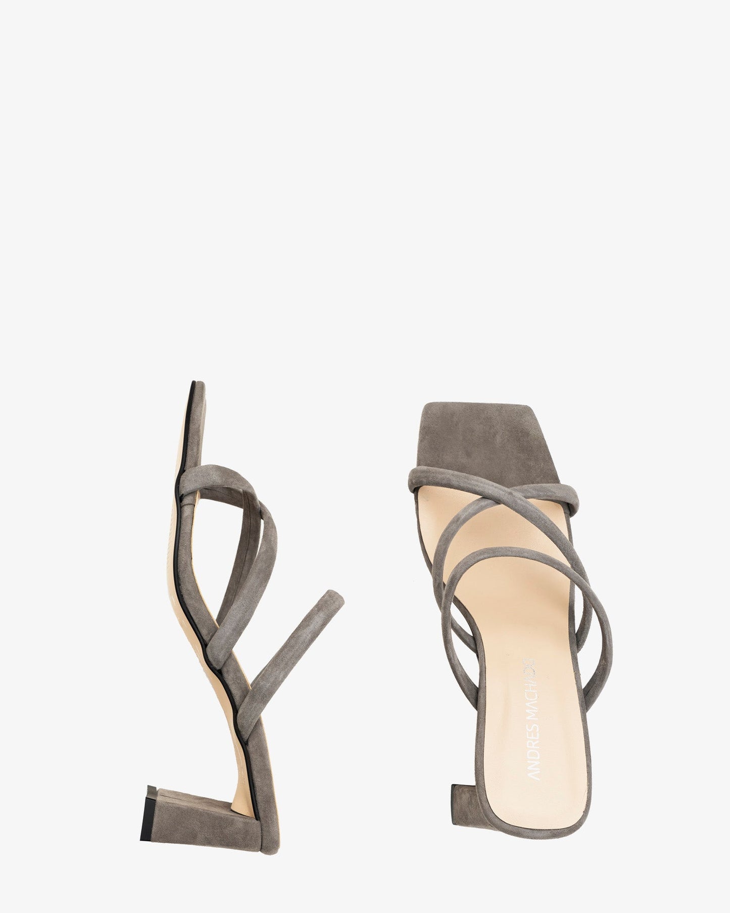 Square-toe grey suede heeled mule