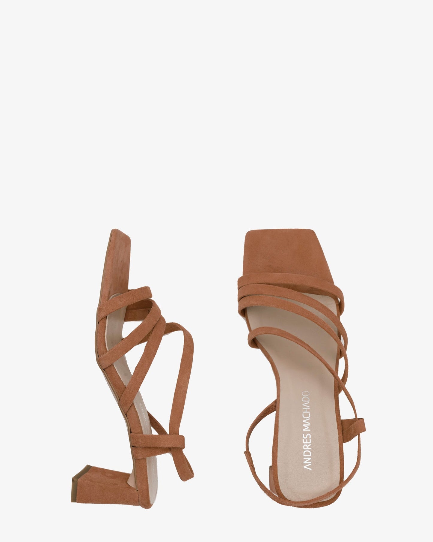 Square toe camel suede strappy sandals