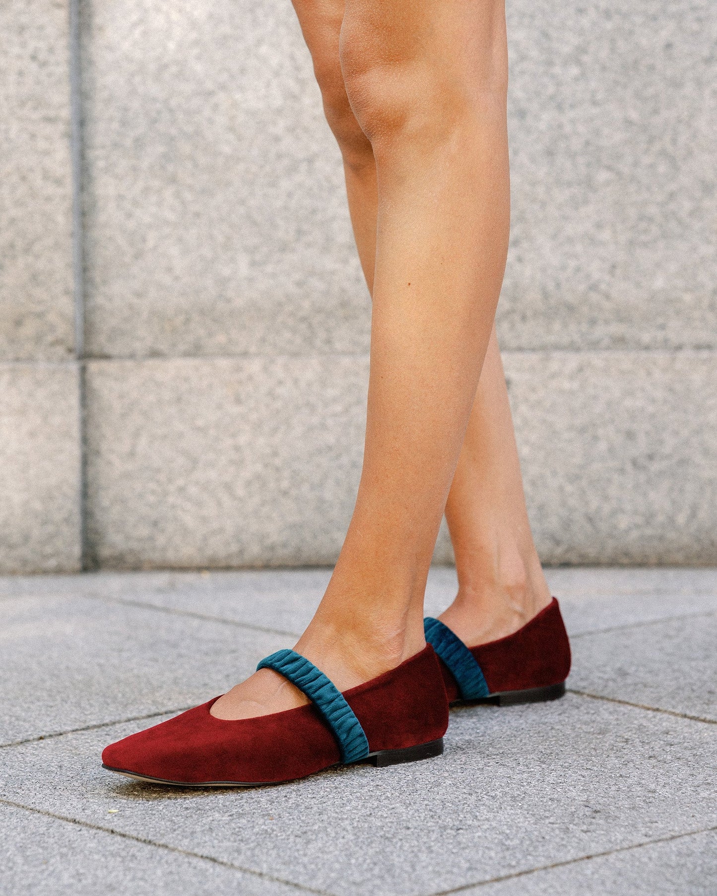 Burgundy velvet ballerina flat