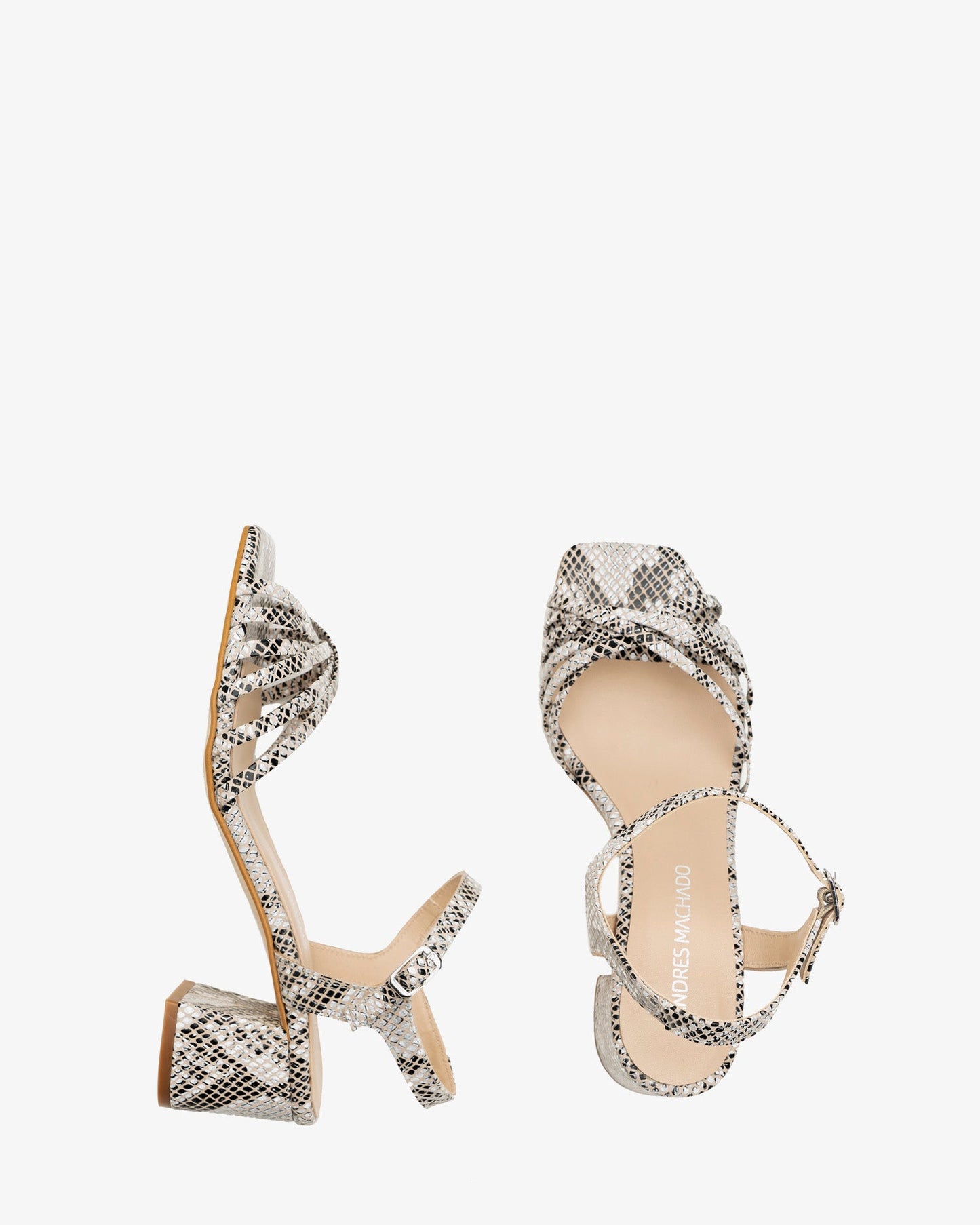 brown snake print leather strappy sandals