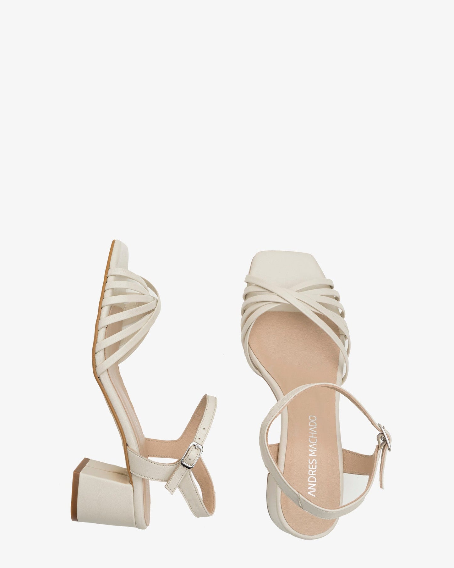 Ice-colored leather strappy sandals