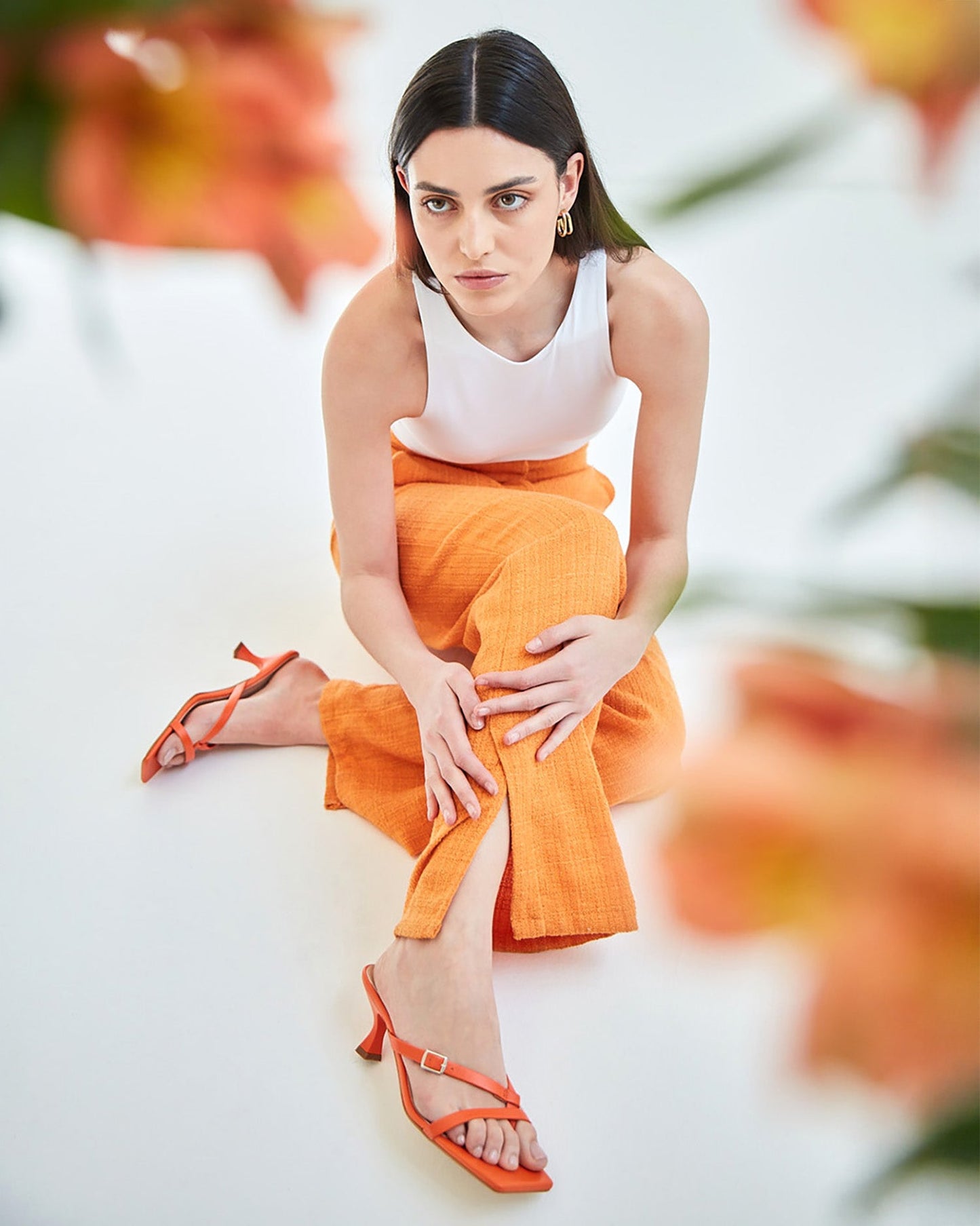 Red leather heeled sandal