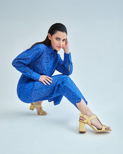 Yellow leather heeled sandal