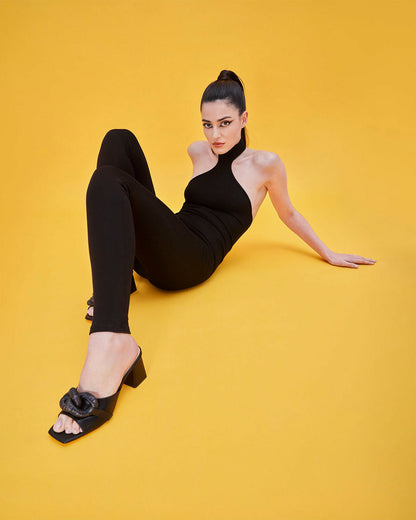 Sandalia con tacón en piel amarillo