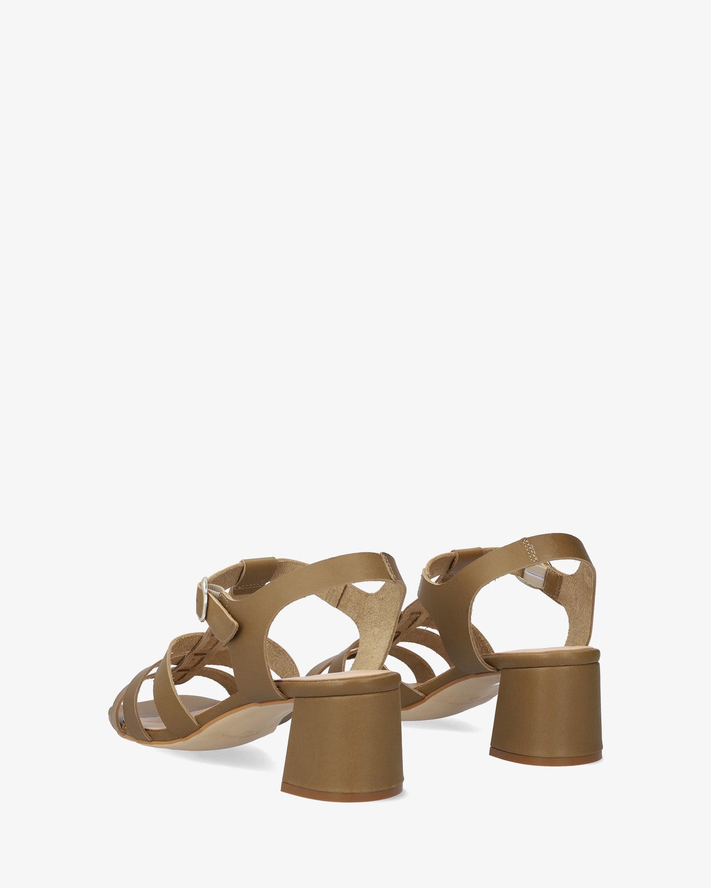 Sandalia con tacón en piel kaki