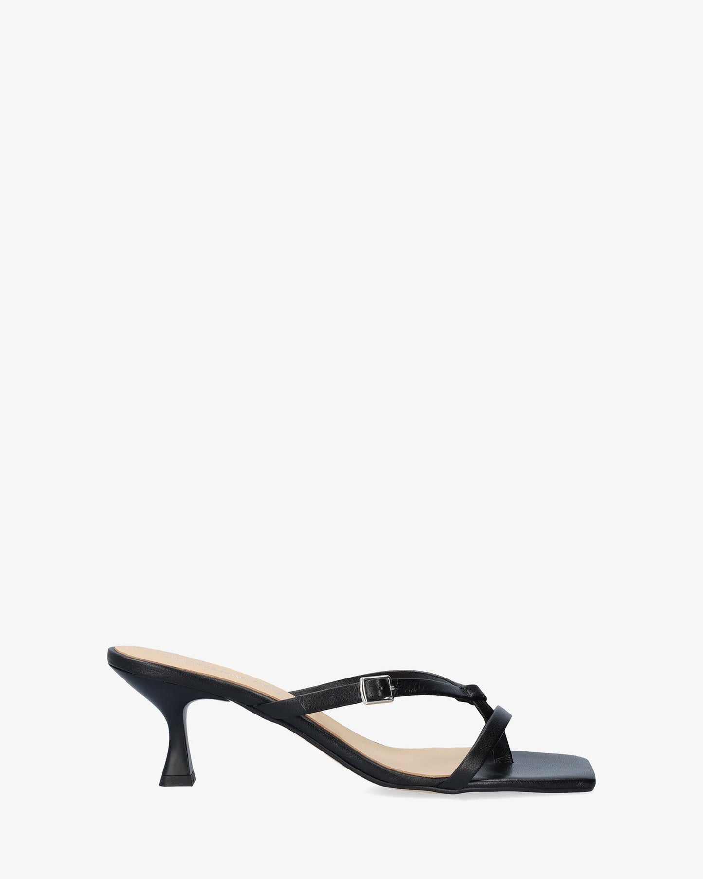 Black leather heeled sandal