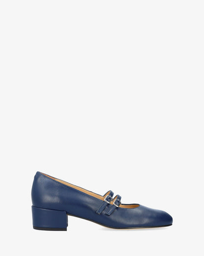 Navy blue leather heeled shoe