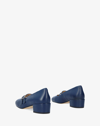 Navy blue leather heeled shoe