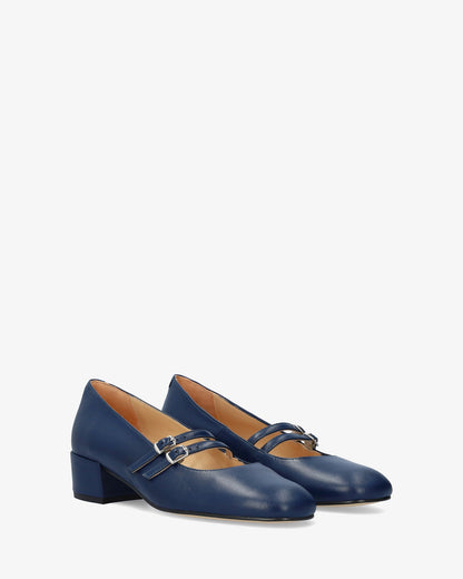 Navy blue leather heeled shoe