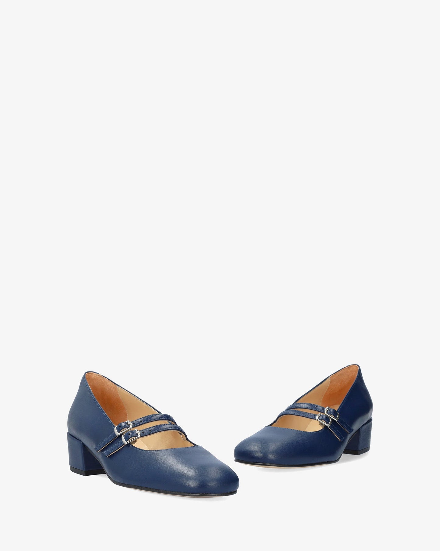 Navy blue leather heeled shoe