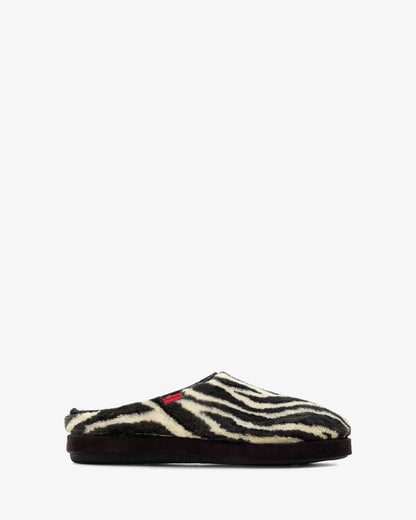Zebra print furry slippers