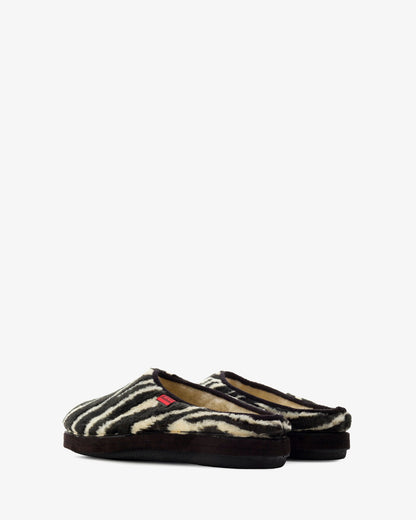 Zebra print furry slippers