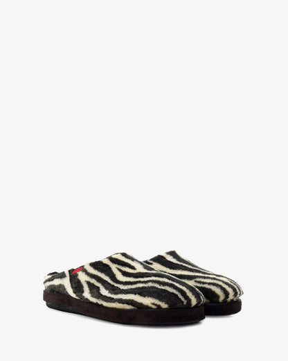 Zebra print furry slippers