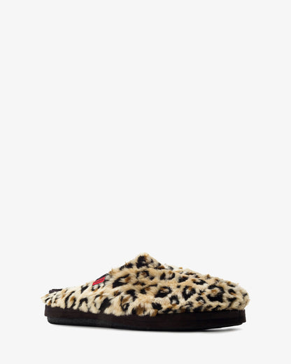 Leopard print long-haired slippers