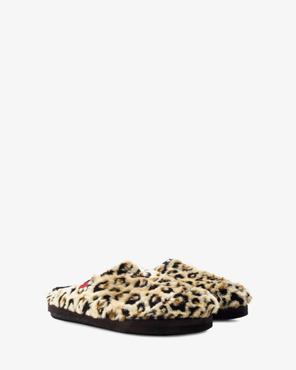 Leopard print long-haired slippers