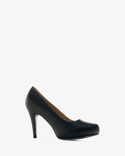 Soft black round-toe pump with a 9 cm heel