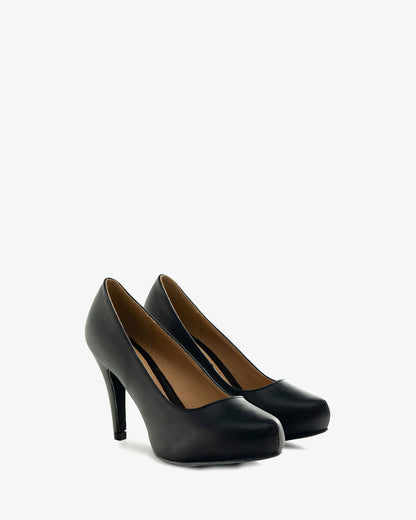 Soft black round-toe pump with a 9 cm heel