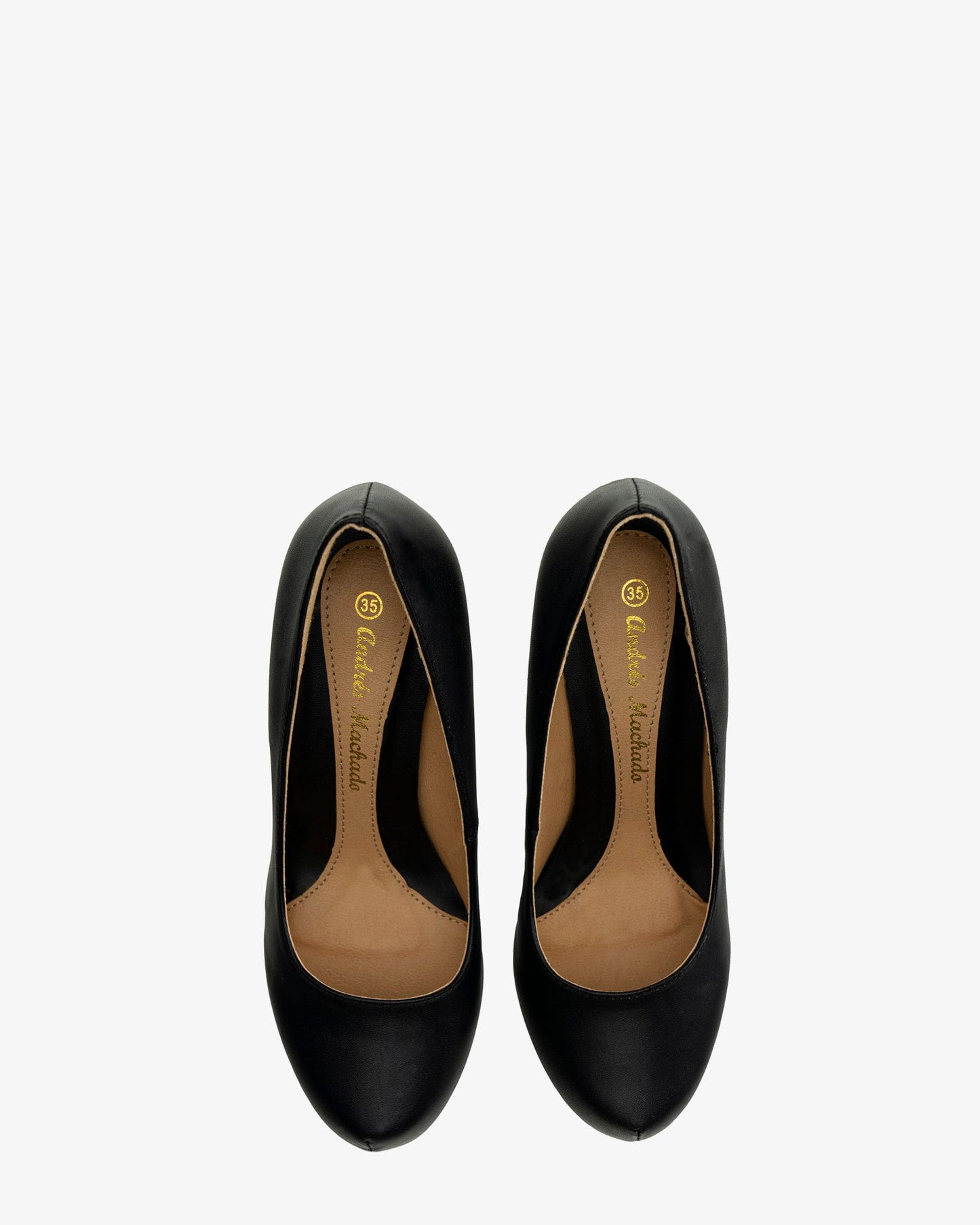 Soft black round-toe pump with a 9 cm heel