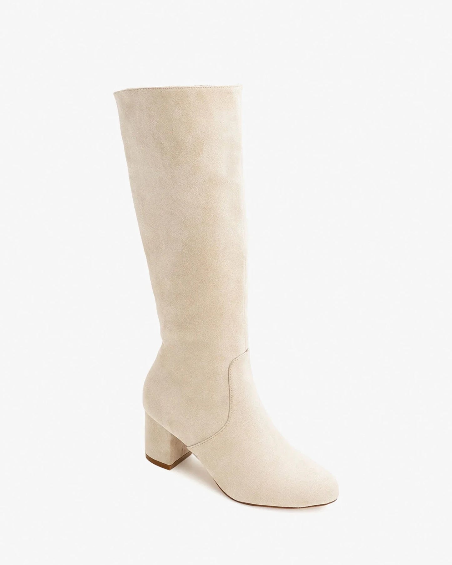 Bone suede heeled boot
