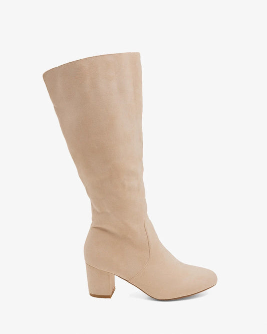 Bone suede heeled boot