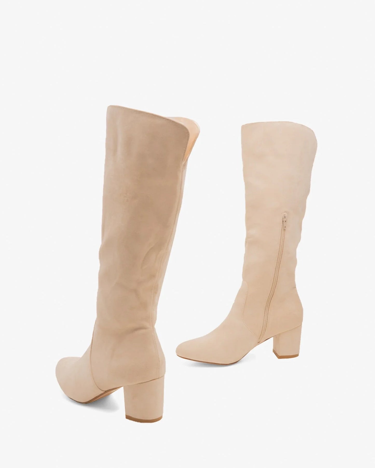 Bone suede heeled boot
