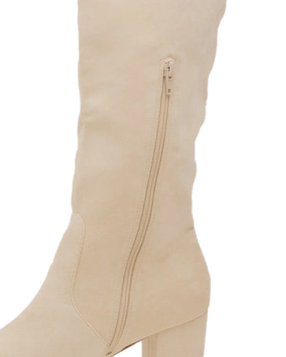 Bone suede heeled boot