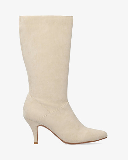 High boot in cream-colored faux suede