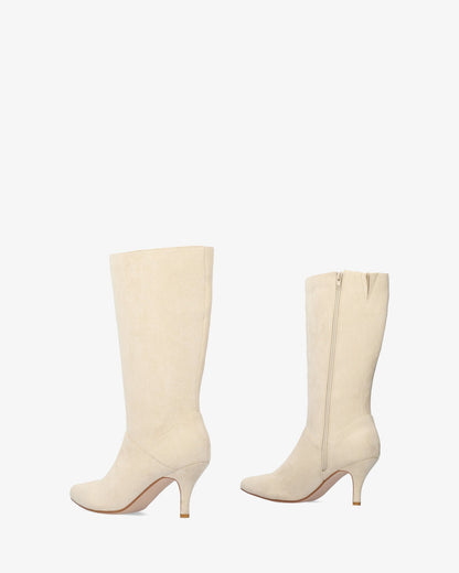 High boot in cream-colored faux suede