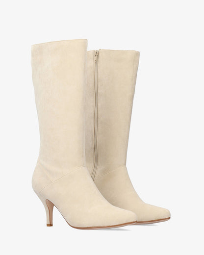 High boot in cream-colored faux suede