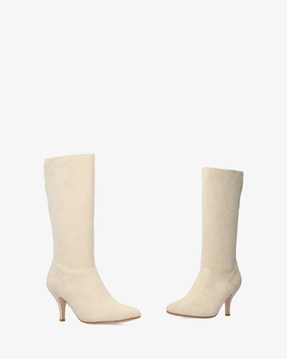 High boot in cream-colored faux suede