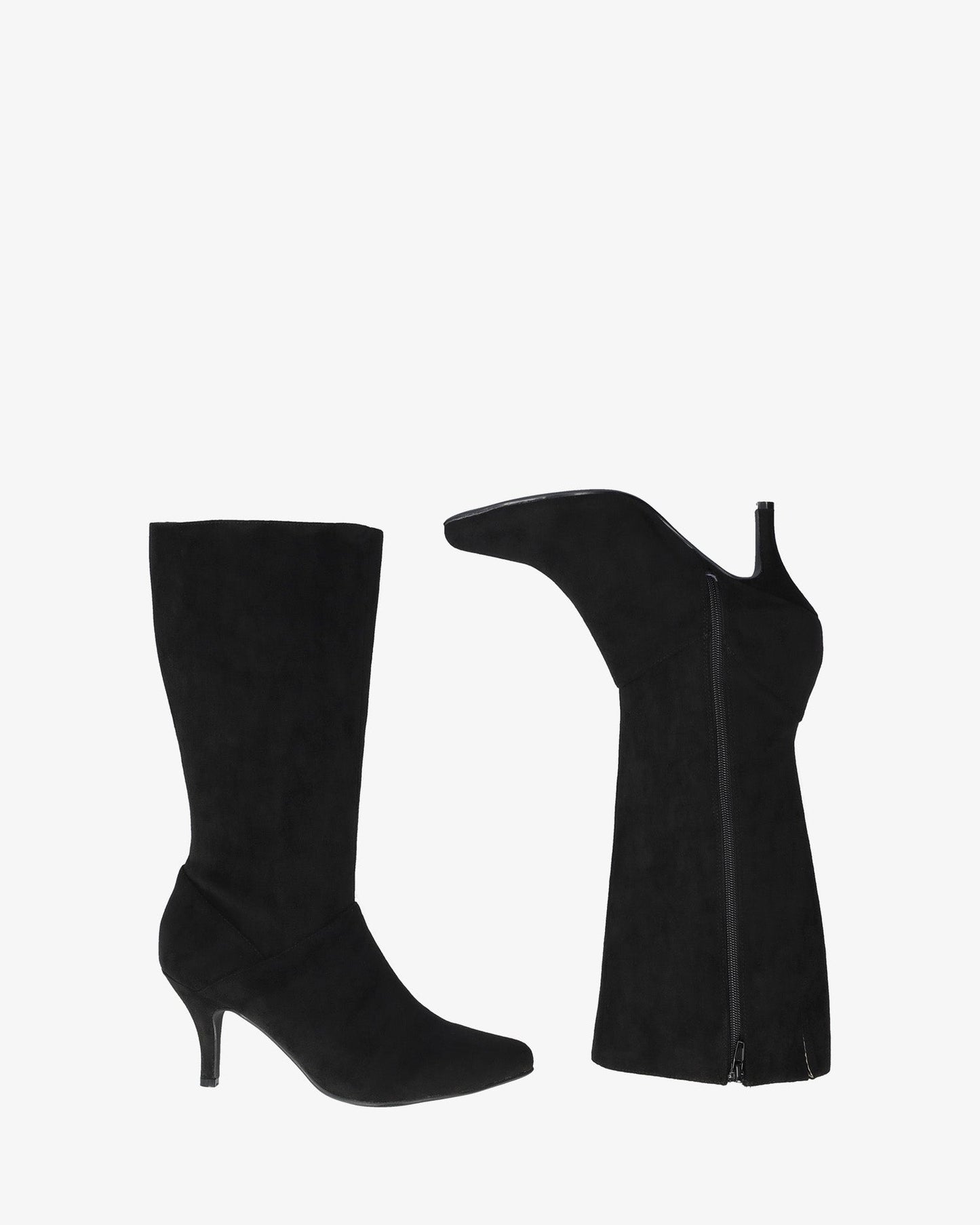 High boot in black faux suede