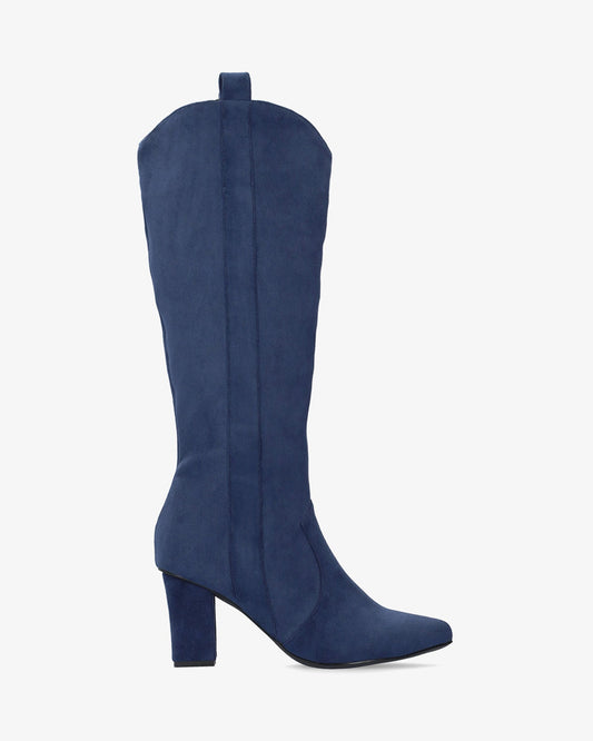 High boot in navy faux suede