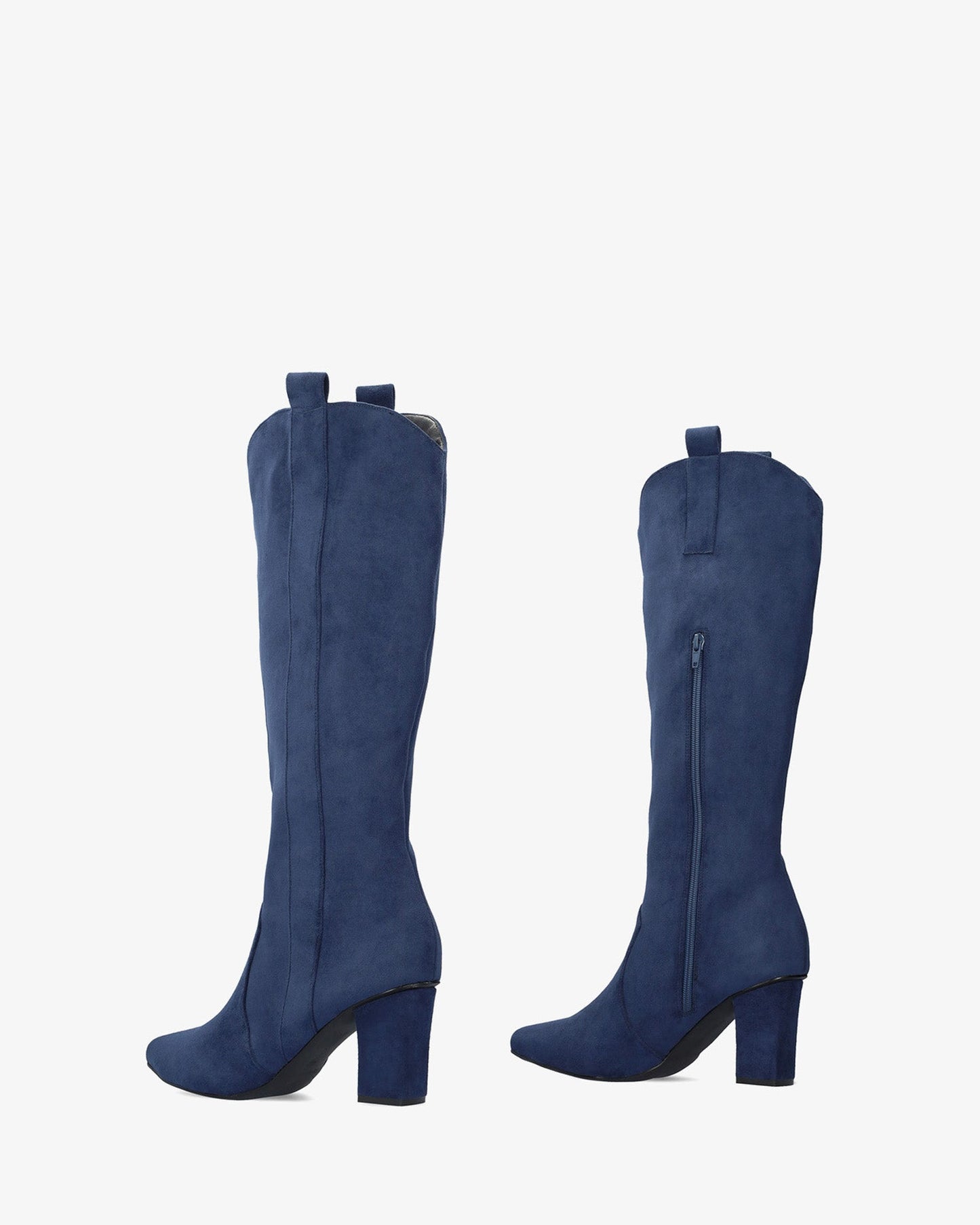 High boot in navy faux suede