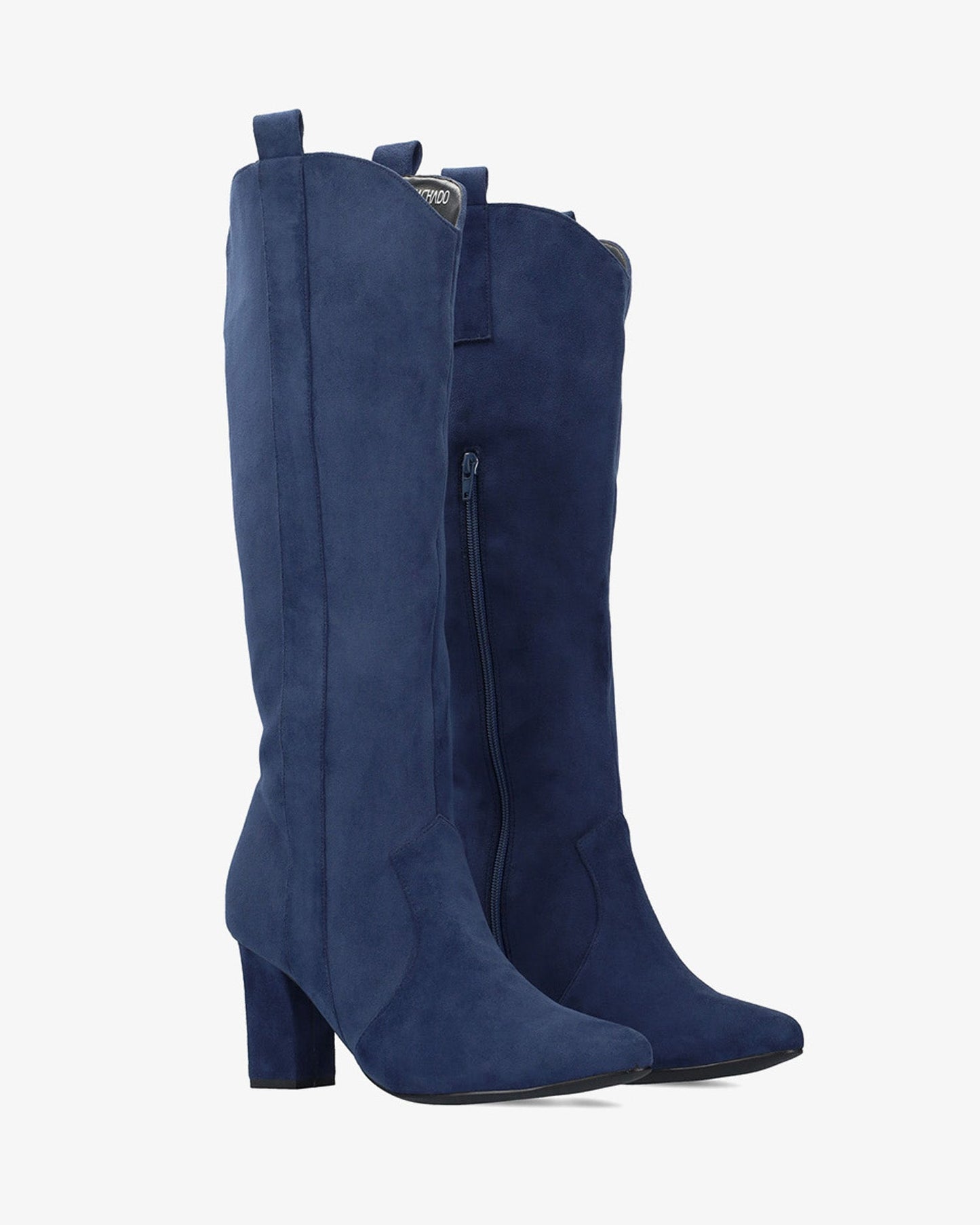 High boot in navy faux suede
