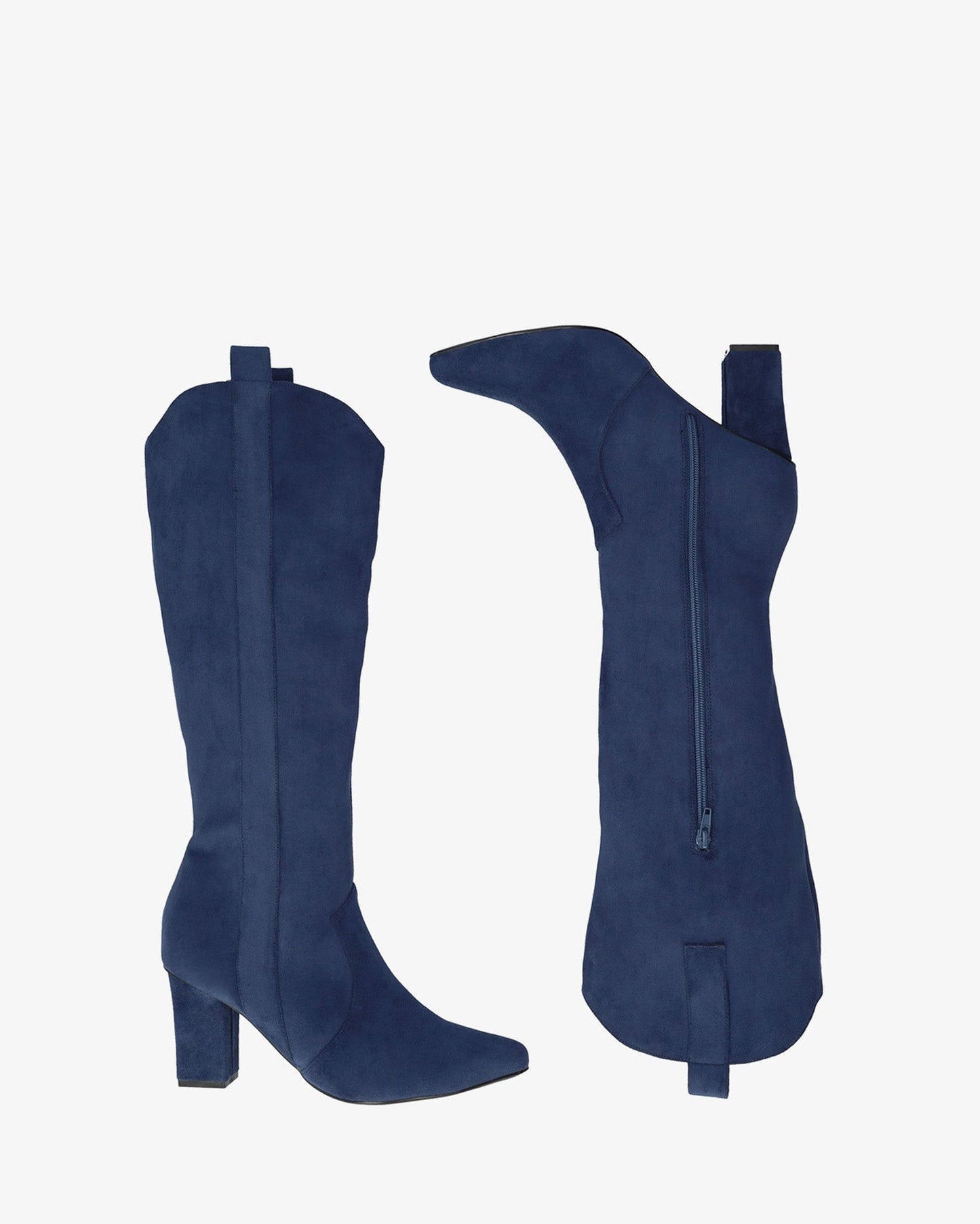 High boot in navy faux suede