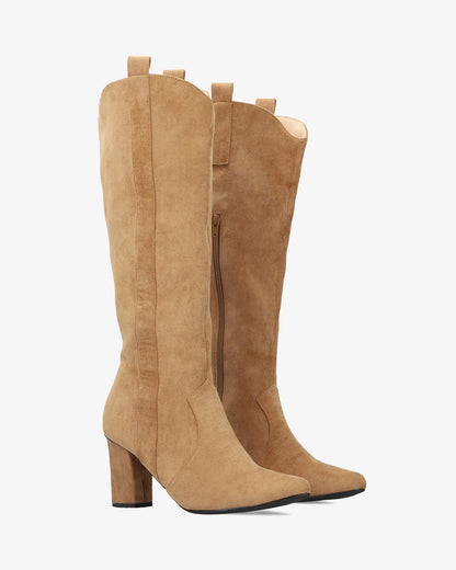 Brown faux suede high boot